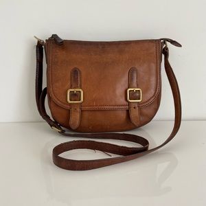 Frye Lily Double Buckle Western Crossbody Bag Genuine Leather Cognac FLAWED.